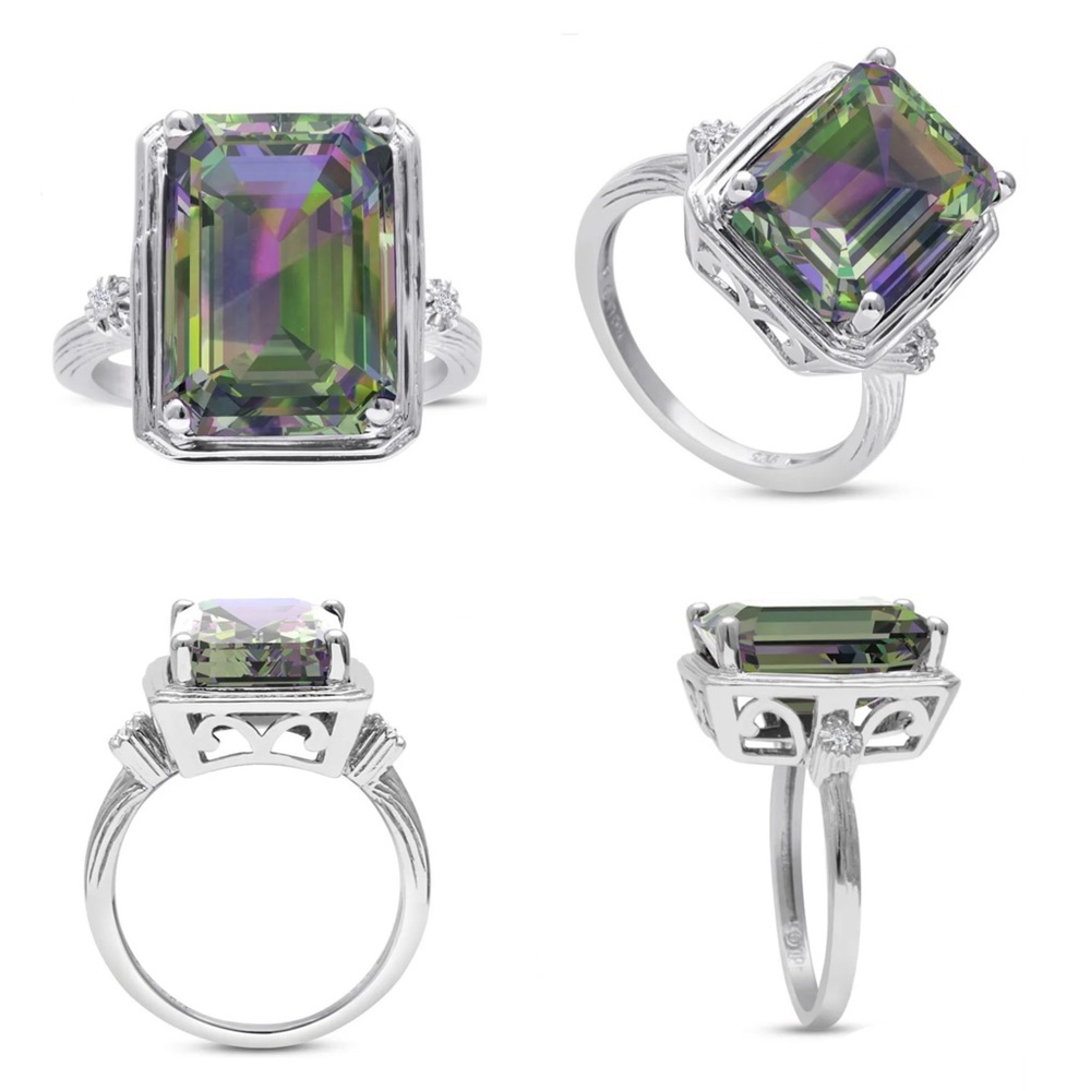 Stunning 10 Carat Mystic Topaz Ring with Diamond Accents - Picture 6 of 17